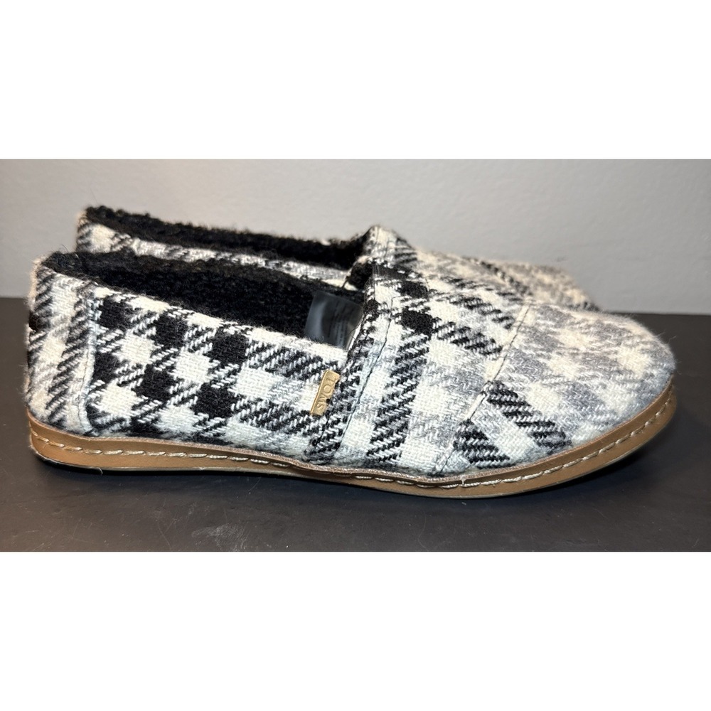 Toms Alpargata Womens 8 Wool Blend Leather Wrapped Faux Fur‎ Lined Plaid Slip On - Picture 2 of 7